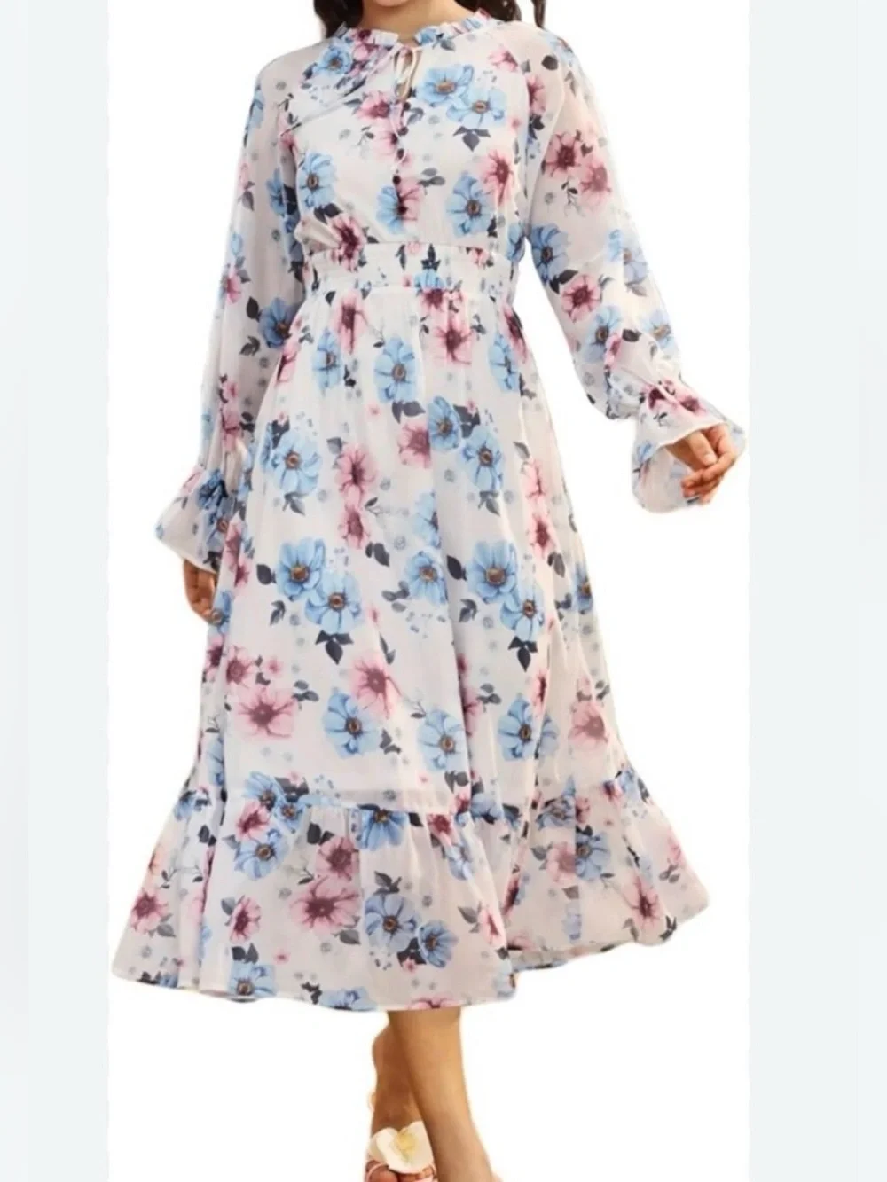 SunnySpirit Floral Chiffon Midi Dress | Size Small | Cottagecore, NWT